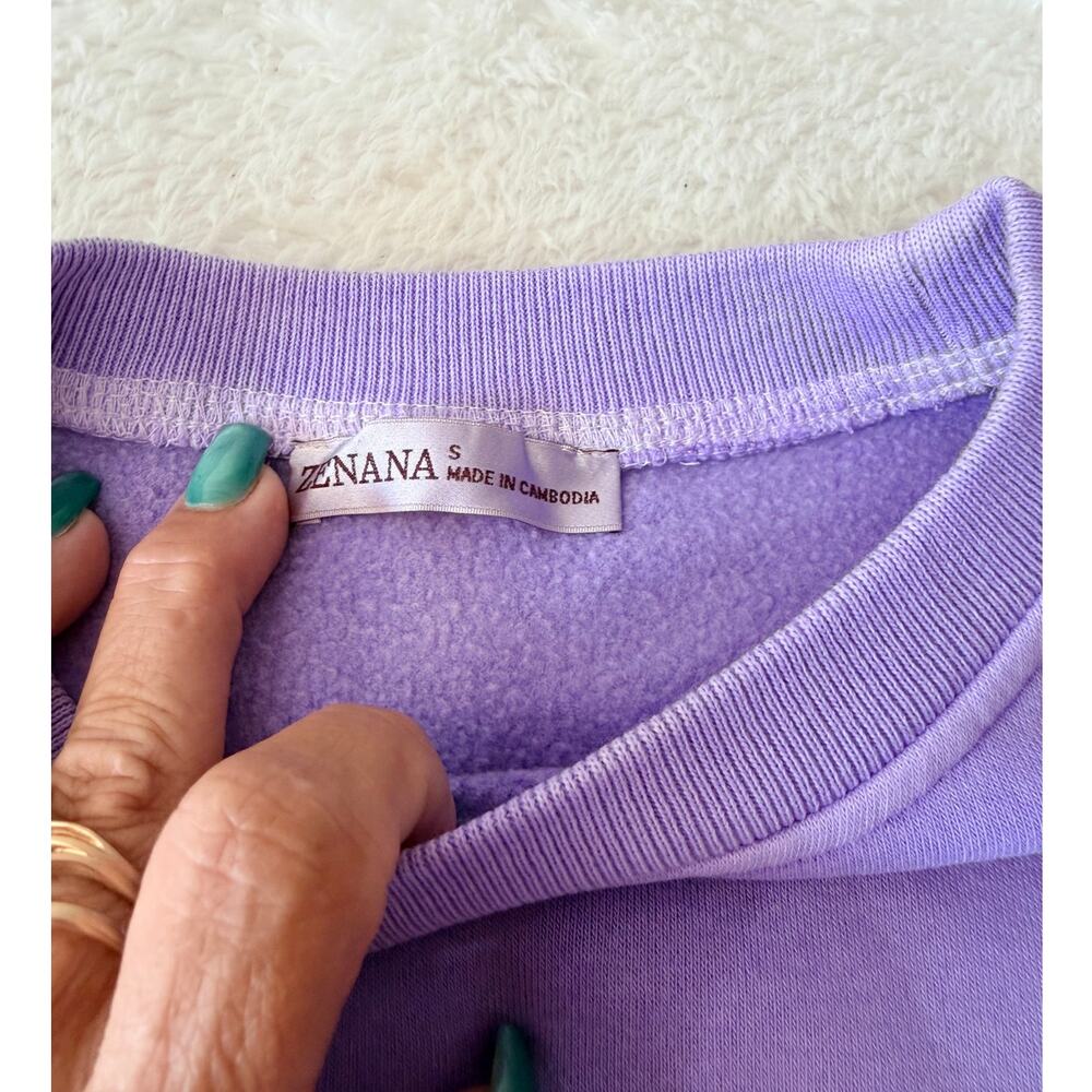 Zenana Soft Fleece Sweatshirt Small Light Plum Lavender Oversized Pullover - Picture 4 of 7